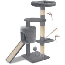 Vounot Albero Tiragraffi Per Gatti Multi-livello, Con Casetta Cuccia In Peluche Sisal Naturale, 112cm, Grigio