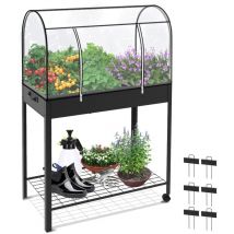 Vounot - Metall Hochbeet mit Abdeckung, Rädern, Regal und 6 geteilten Gittern, Pflanztrog Kräuterbeet für Balkon, 80.5x43xx130cm