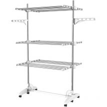 Todeco - Wäsche-Trockengestell, Wäscheständer Material: Edelstahlrohre Maximale Belastbarkeit: 3 kg pro Stützstange 3 Ablagen, Weiß, mit Flügeln