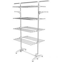 Todeco - Wäsche-Trockengestell, Wäscheständer Material: Edelstahlrohre Maximale Belastbarkeit: 3 kg pro Stützstange 4 Ablagen, Weiß, Mit Flügeln und