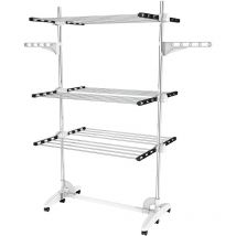 Wäscheständer Turm Klappbar, Wäscheturm 3 Ebenen aus Edelstahlrohre, Turmtrockner mit 6X Rollen, Flügel, Mobiler Turmwäscheständer für Balkon