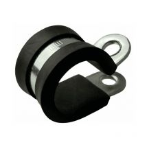 W1 Zinc Plated Mild Steel Rubber Lined p Clips Hose Pipe Clamp P-Clip 12mm x10 - Black/Silver