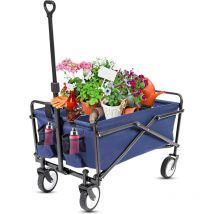 Navy Folding Wagon Cart for Garden 80KG Heavy Duty Utility Trolley with Wheels Outdoor Foldable Garden Cart with Adjustable Handle Removable Liner &