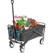 Grey Folding Wagon Cart for Garden 80KG Heavy Duty Utility Trolley with Wheels Outdoor Foldable Garden Cart with Adjustable Handle Removable Liner &