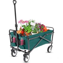 Wadan Green Folding Wagon Cart for Garden 80KG Heavy Duty Utility Trolley with Wheels Outdoor Foldable Garden Cart with Adjustable Handle Removable