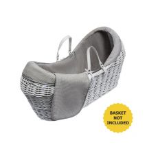 Grey Waffle Pod Moses Basket Bedding Set Dressings with Fleece Lined Coverlet & Full Body Surround - Grey