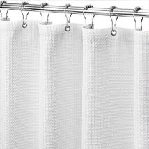 Tigrezy - Waffle Shower Curtain Bathtub Anti-Mold Fabric Heavy Duty Bathroom Curtain 180x180CM (White)