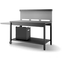 Rolltisch mit Plancha-Rückwand, Stahl schwarz und mattgrau