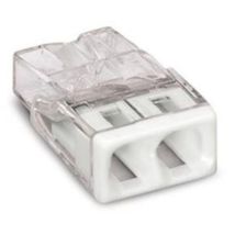 CONNETTORE DI GIUNZIONE COMPATTO - PER CONDUTTORI PIENI - max. 2,5 mm² - 2 CONDUTTORI - CUSTODIA TRASPARENTE - COPERTURA BIANCA