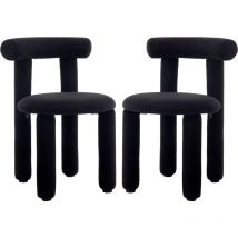 Juego de 2 Sillas de Comedor de Lana Sintética Modernas sin Brazos Elegantes Sillas de Esquina para el Hogar Cocina Sala de Estar, Negro, Wahson