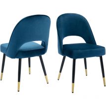 Dining Chairs Set of 2 in Velvet Modern Side Chairs with Metal Legs Kitchen Leisure Chairs for Dining Living Room Restaurant, Blue, Wahson