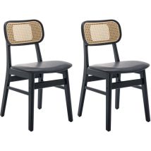 Dining Chairs 2Pcs Upholstered in pu Leather Retro Rustic Kitchen Chairs with Wooden Legs for Living Room Restaurant, Black, Wahson