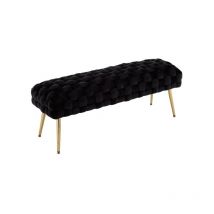 Panca Imbottita Fondo Letto in Velluto Panchina Ingresso Moderna con Gambe Dorate Cassapanca, Nero, 120CM, Wahson