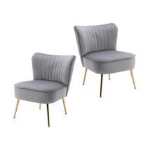 Relaxsessel für Wohnzimmer aus Samt moderner Ohrensessel mit goldenen Metallbeine Grau 2er Set Wahson