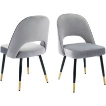 Juego de 2 Sillas de Cocina Tapizadas en Terciopelo con Respaldo Hueco para Comedor Salón Restaurante, Gris, Wahson