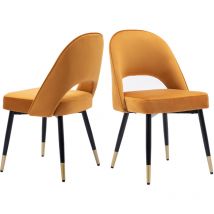 Wahson Office Chairs - Juego de 2 Sillas de Cocina Tapizadas en Terciopelo con Respaldo Hueco para Comedor Salón Restaurante, Amarillo, Wahson