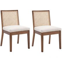 Wahson Office Chairs - Sillas de Comedor Juego de 2 en Rattan Madera Retro Sillas Laterales Tapizadas en Lino Sillas de Cocina Rusticas para Comedor