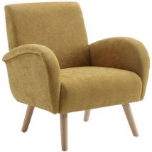 Sillón Moderno en Chenilla Tapizado Sillón de Ocio con Patas de Madera para el Hogar Dormitorio Sala de Estar Relajante, Amarillo, Wahson