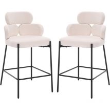 Moderne Tabouret de Bar en Chenille Pied Métal, Chaise Bar Lot de 2 Repose-Pied Tabouret Cuisine Assise 66cm pour Ilot Central, Beige