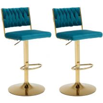 Wahson Tabourets de Bar Lot de 2 Tabourets en Velours Rotatif sur 360° Bar Réglable en Hauteur avec Dossier et Repose-Pieds, Teal