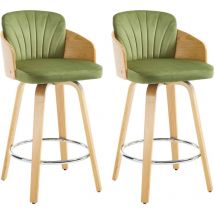 Juego de 2 Taburetes de Bar con Respaldo Tapizado de Terciopelo y Reposapiés Sillas Giratorias de Bar para casa Pub o Restaurante, Verde, Chairus