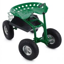 Waldbeck - Park Ranger Siège de jardin 130 kg roulettes compartiment acier vert