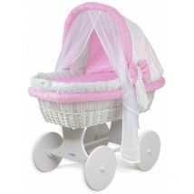 Landau berceau/couffin bébé, complet, plusieurs modèles disponibles:Cadre/roues peintes en blanc, blanc/rose - Waldin