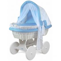 Landau berceau/couffin bébé, complet, plusieurs modèles disponibles:Cadre/roues peintes en blanc, blanc bleu - Waldin