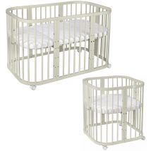 Lit bébé en bois 7en1, matelas, lit qui grandit avec l'enfant:Sans ensemble de tissus, Bois olive - Waldin