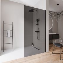 Walk-In Bernstein EX102-2 10mm Nano Graues Glas Edelstahl Schwarz matt 140x220cm ohne Bodenprofil
