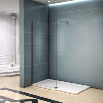 Aica Italy - Walk-in Con Barra Stabilizzatrice 140cm Vetro Temperato Trasparente Anticalcare 50x200cm, Piatto Doccia 120x80cm