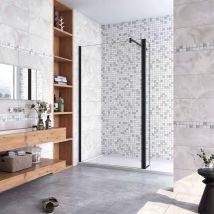 Aica Italy - Walk in Doccia 150x200cm Due Pareti (110+40) cm Vetro 8 mm Temperato Trasparente Anticalcare Barra Stabilizzatrice 90cm Nero Opaco