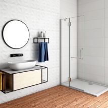 Aica Italy - walk in Parete Doccia Paretina Fissa con Porta Movibile 116x190 cm in Vetro 8 mm Trasparente Anticalcare con Barra Stabilizzatrice