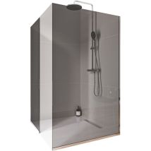 Walk-In Dusche Bernstein EX102-2 10mm Nano Graues Glas Frontelement 140cm Seitenelement 90cm Edelstahlprofil Chrom mit Bodenprofil