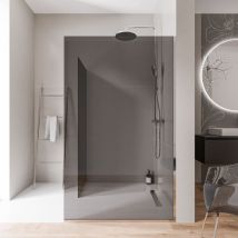 Bernstein - Walk-In Dusche EX102-2 10mm Nano Graues Glas Frontelement 100cm Seitenelement 90cm Edelstahlprofil Chrom mit Bodenprofil