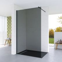Walk in Dusche 120x200 cm Duschwand Rauchglas Seitenwand, aus Echtglas 8mm ESG-Sicherheitsglas inkl. Nanobeschichtung, mit Edelstahl schwarz matt