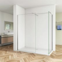 Duschparadies-de - B:50 x T:120 x H:200cm Walk in Duschwand 8mm nano esg Glas Duschkabine Duschabtrennung +2 x Stabilisierungs Stange