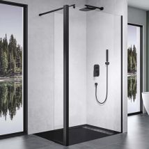 Walk-In Duschwand für Dusche Duschabtrennung 50x200cm 10mm Klarglas mit 30cm Nebenteil ESG-Sicherheitsglas mit Nanobeschichtung Runder Stabilisator