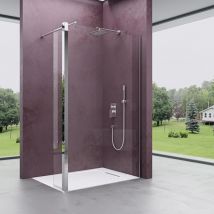 Walk-In Duschwand für Dusche Duschabtrennung 70x200cm 8mm Klarglas mit 30cm Nebenteil ESG-Sicherheitsglas mit Nanobeschichtung Runder Stabilisator