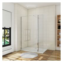 Aica Sanitaire - Walk in 90x200cm Panel Pantalla Fija Vidrio laminado de film seguridad a prueba de explosiciones 8mm+Lateral Abatible 40cm+Barra