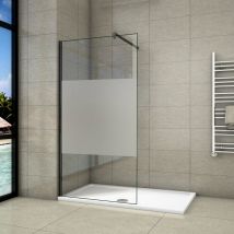 Aica Italy - Walk In Parete Per Doccia 60x200 cm Cristallo Temperato Anti-frantumi Anticalcare 8mm Striscia Satinata/Opaca Barra Stabilizzatrice da