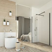 Idralite - Cabine de douche paroi en verre transparent 8 mm h 198 mod. Walk in Black Corner 70X140 cm
