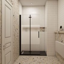 Walk-In Schwarz Teilsatiniert Falttür B.100cm x H.195cm Faltbar/drehbar 6mm Nano-ESG Duschwand