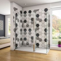 800x700x1950mm Walk in Shower Screens Two Chrome Glass 1950 height with 300mm width Flipper Panel + 1200x700x30mm Shower Tray Free Waste - Chrome