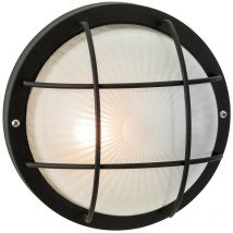 Firstlight Court - 1 Light Outdoor Bulkhead Wall, Flush Light Black, Frosted Glass IP44, E27