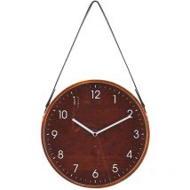 Beliani - Vintage Round mdf Faux Leather Wall Clock Brown Renens