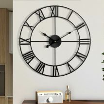 Hoopzi - Wall Clock for Living Room Decor, Battery Operated 40cm (Black) Retro Roman Numerals Large Modern Round Silent Metal Wall Clock for Living
