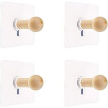Bares - Wall Hooks Natural Mini Self Adhesive Hook, Wooden Robe Hook for Hat Clothes Robe, Wall Mount Hook Hanger Towel Rack Bedroom Decoration 4 pcs