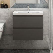 500mm Grey Floating Bathroom Wall Basin Cabinet Sink Unit Pre-assembled