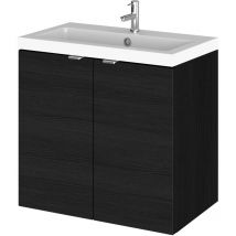 Vasari - Hudson Reed Fusion Wall Hung 2-Door Vanity Unit with Basin 600mm Wide - Charcoal Black Woodgrain